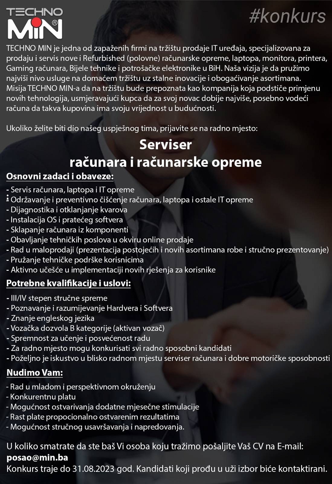 Serviser računara i računarske opreme Lukavica Techno Min Klix Posao