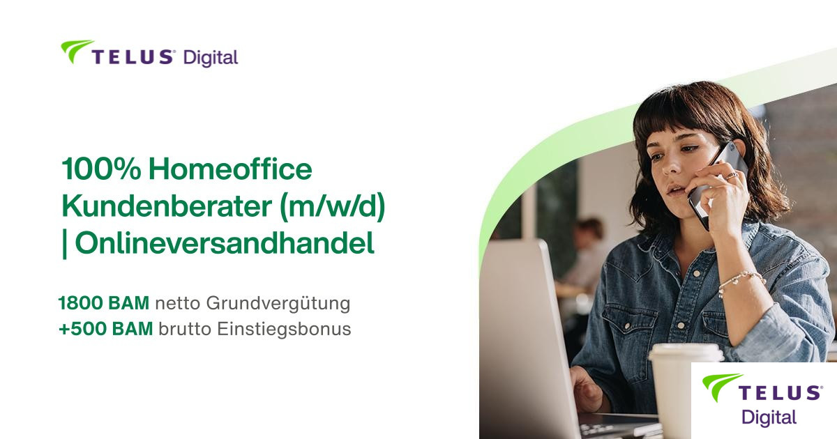 100% Home Office Kundenberater (m/w/d) | Onlineversandhandel