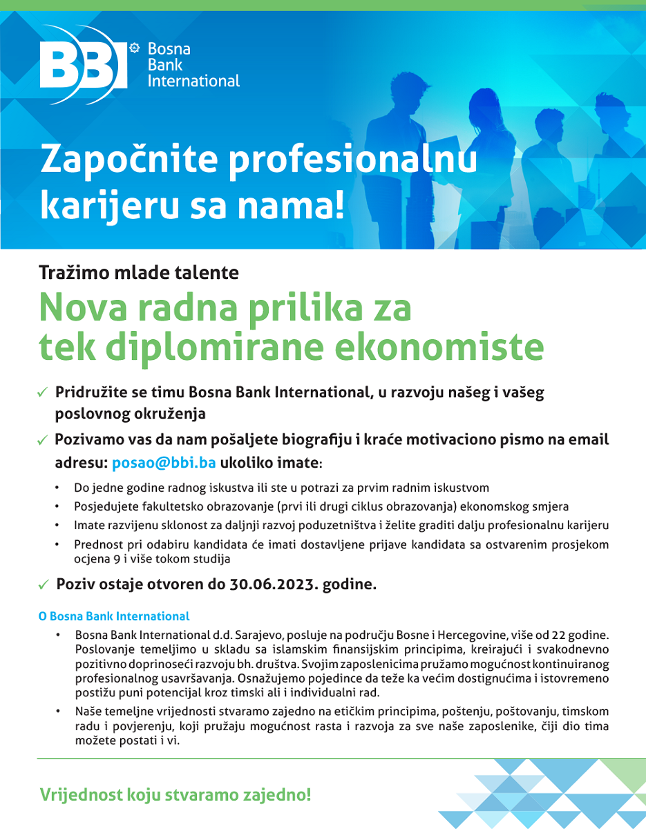 Nova radna prilika za tek diplomirane ekonomiste