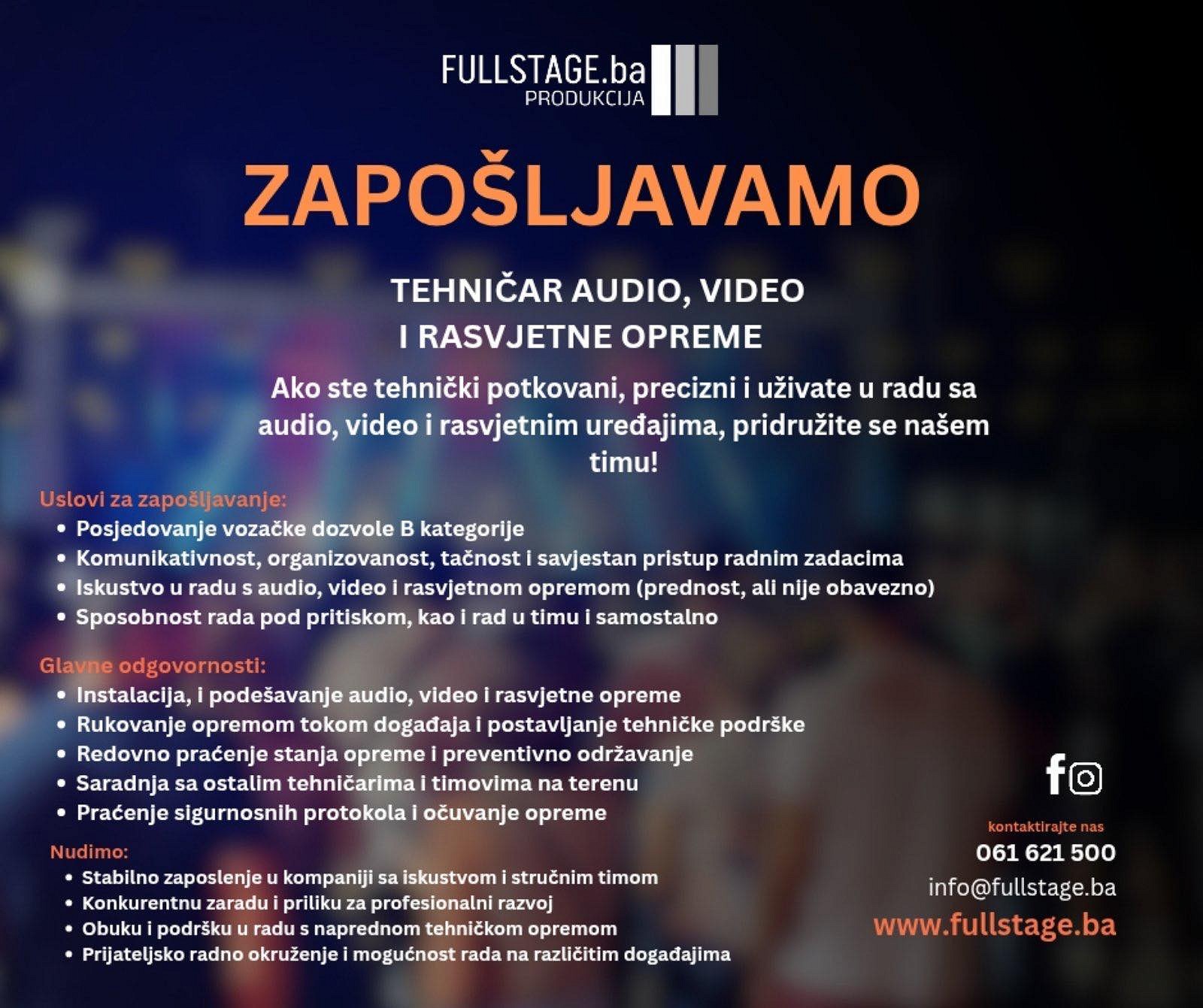 Tehničar audio, video i rasvjetne opreme (m/ž)