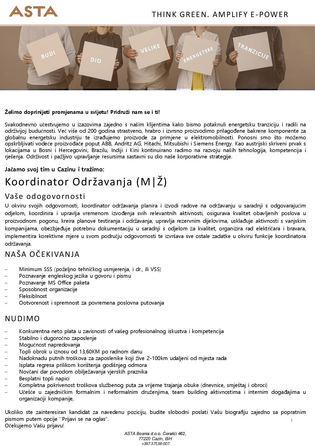 Koordinator održavanja (m/ž)
