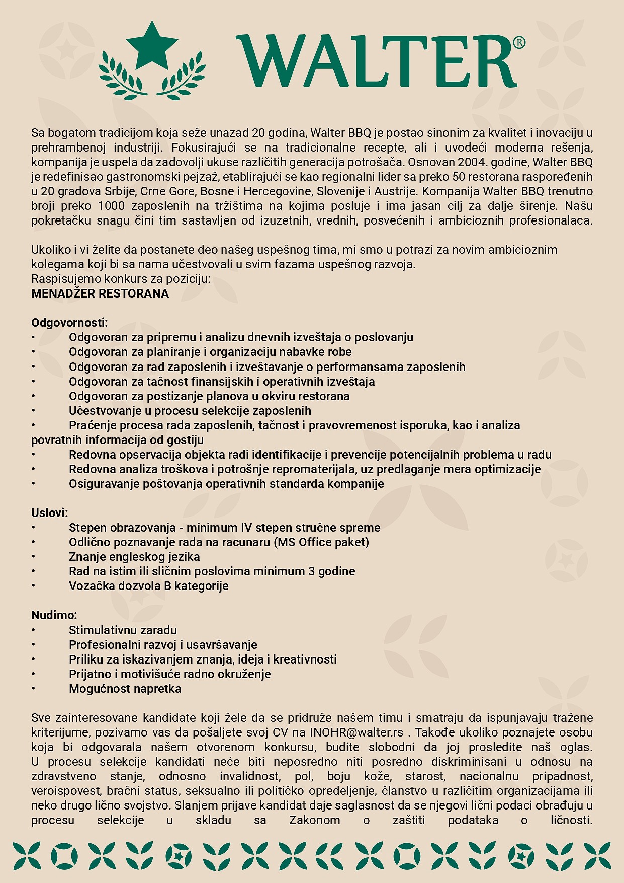 Menadžer restorana (m/ž)