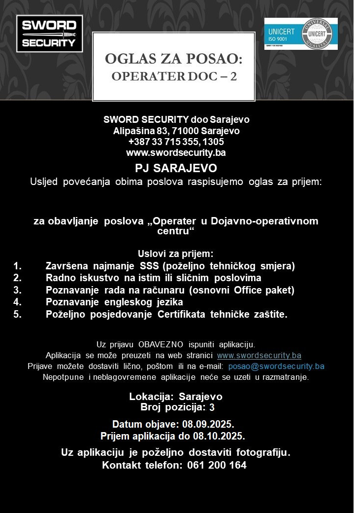 Operater u dojavno-operativnom centru (m/ž)