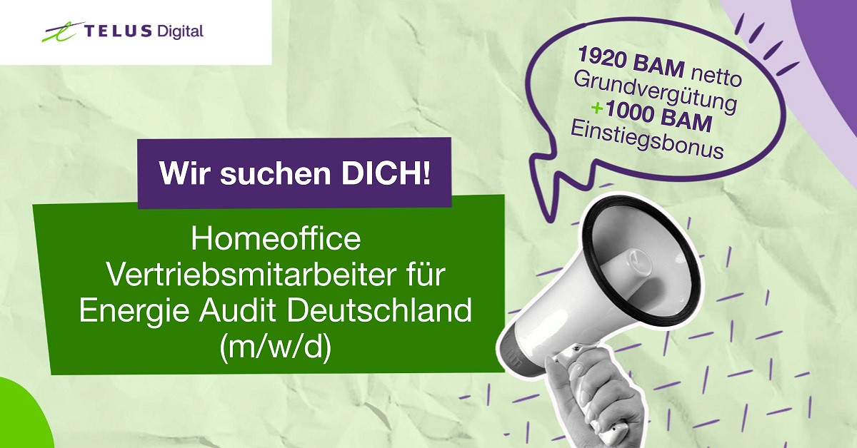 Homeoffice Vertriebsmitarbeiter für Energie Audit Deutschland (m/w/d)