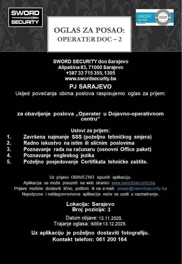 Operater u dojavno-operativnom centru (m/ž)
