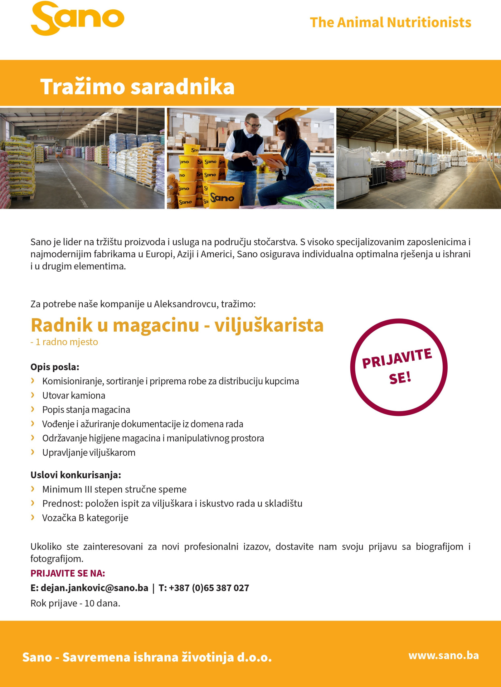 Radnik u magacinu - Viljuškarista (m/ž)