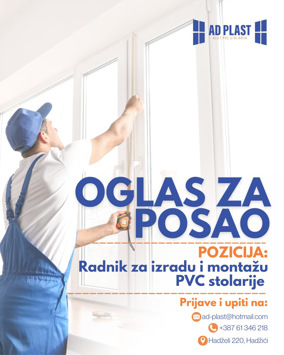 Radnik za izradu i montažu PVC stolarije (m/ž)
