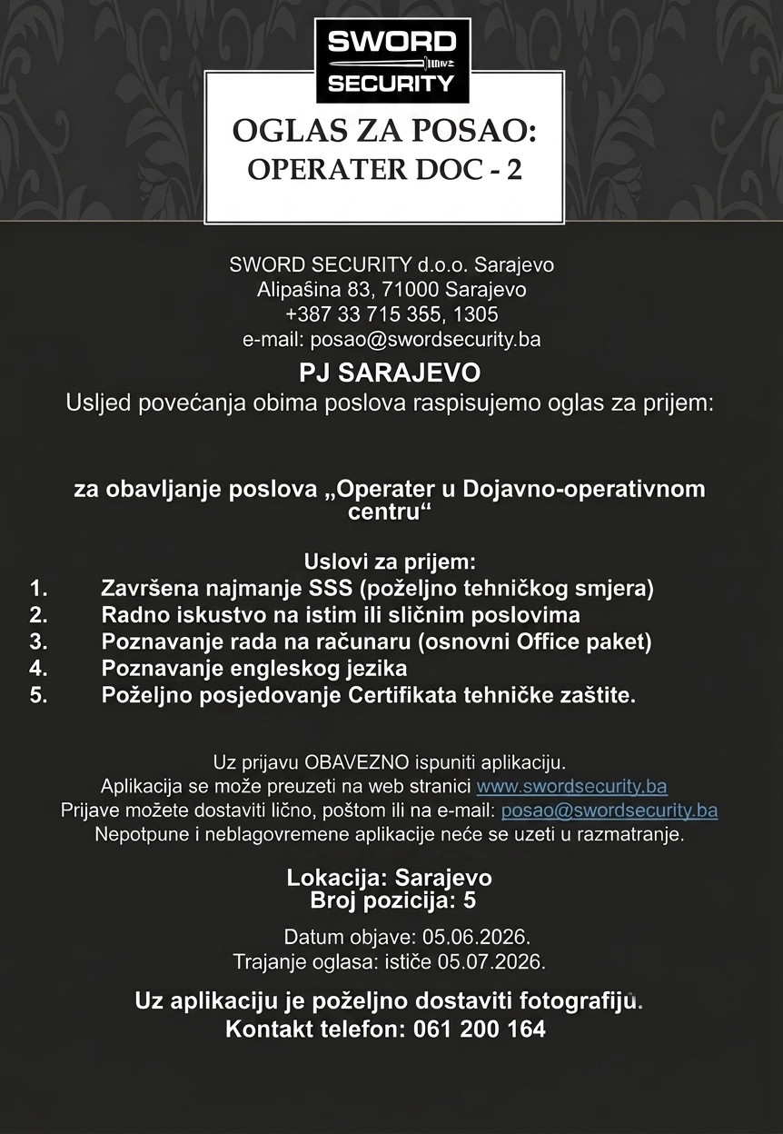 Operater u dojavno-operativnom centru (m/ž)