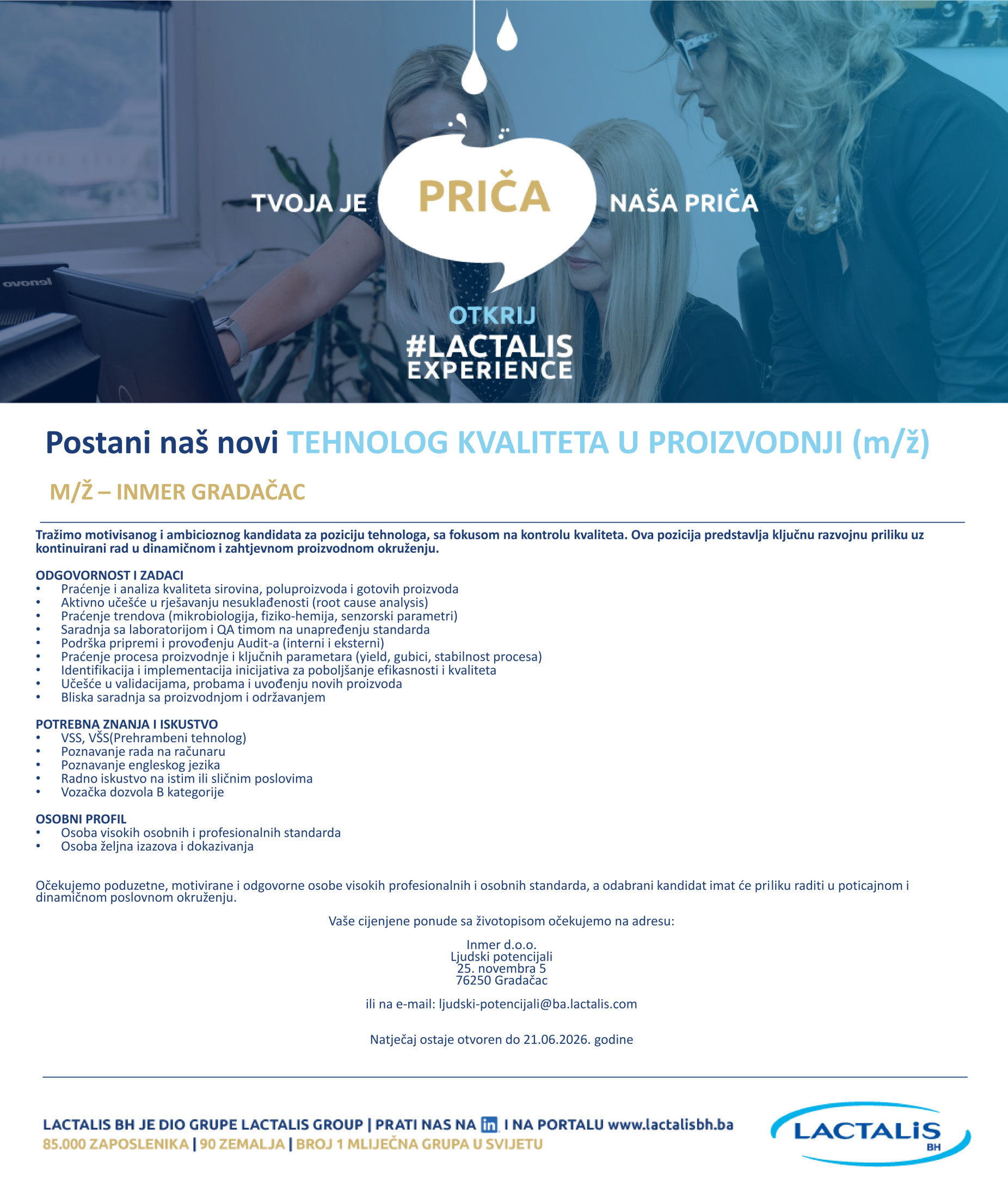 Tehnolog kvaliteta u proizvodnji (m/ž)