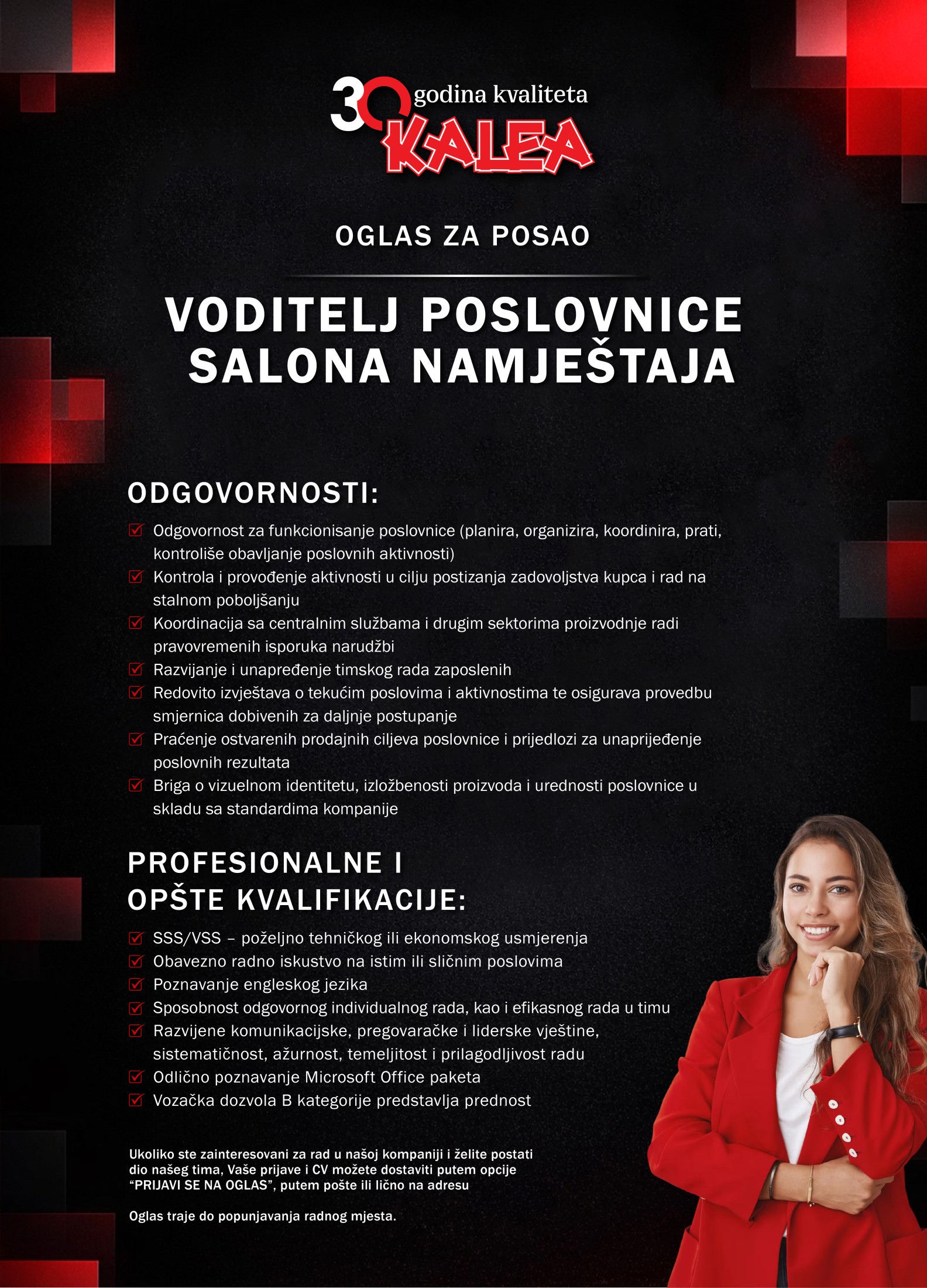 Voditelj poslovnice salona namještaja (m/ž)