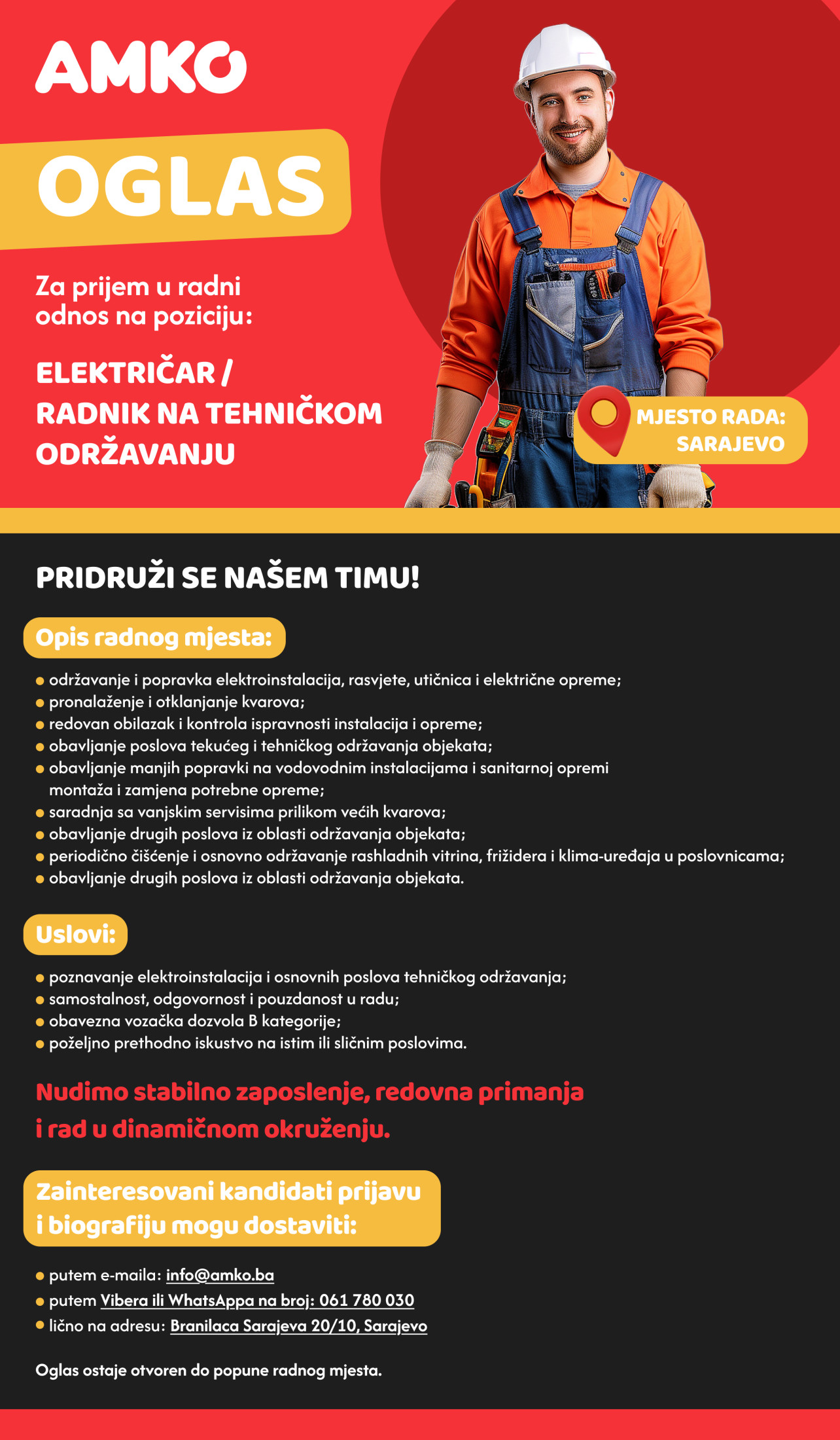 Električar - Radnik na tehničkom održavanju (m/ž)