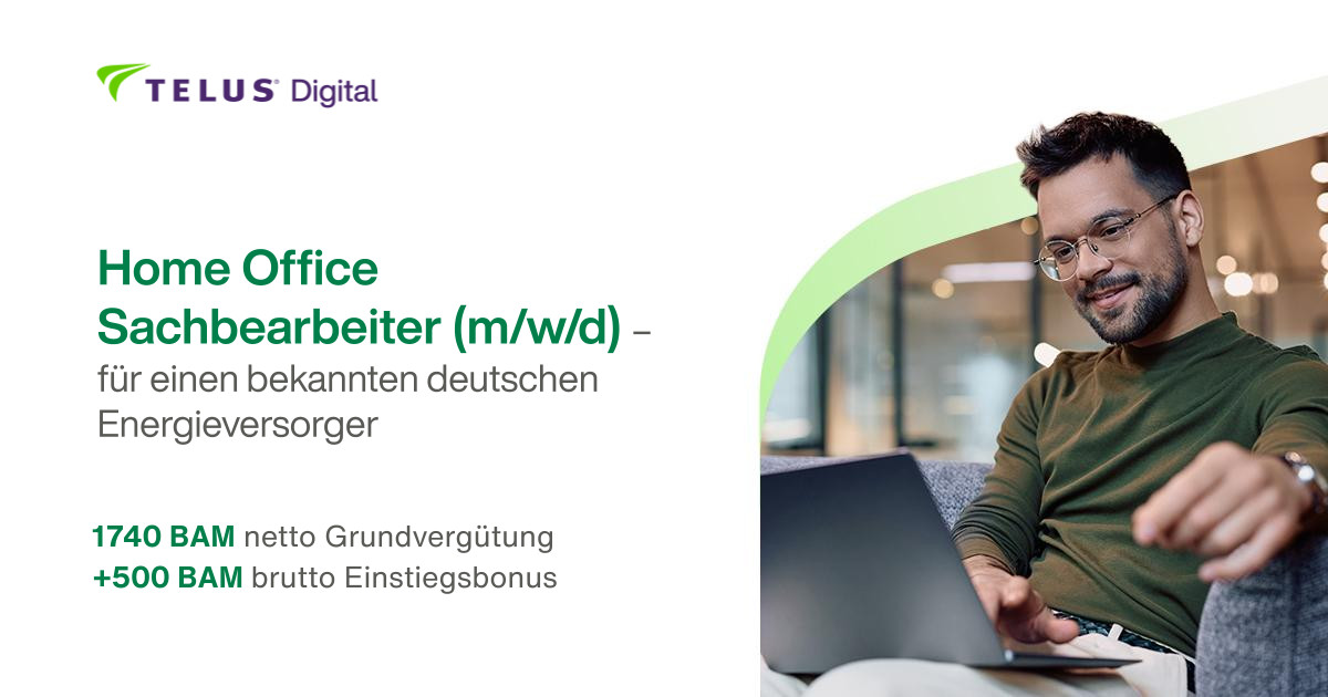 Home Office Sachbearbeiter (m/w/d) für einen bekannten deutschen Energieversorger