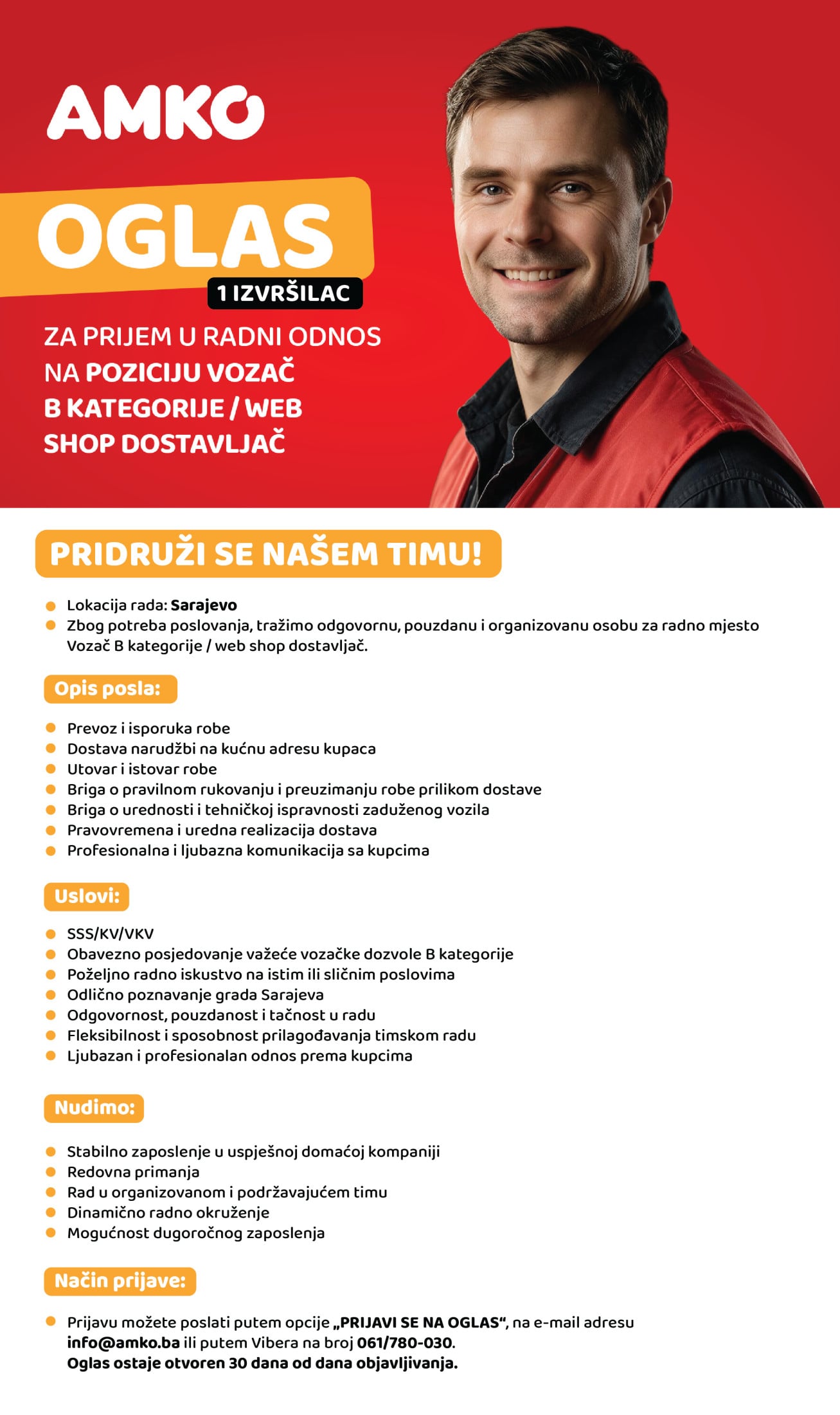 Vozač B kategorije - Web Shop dostavljač (m/ž)