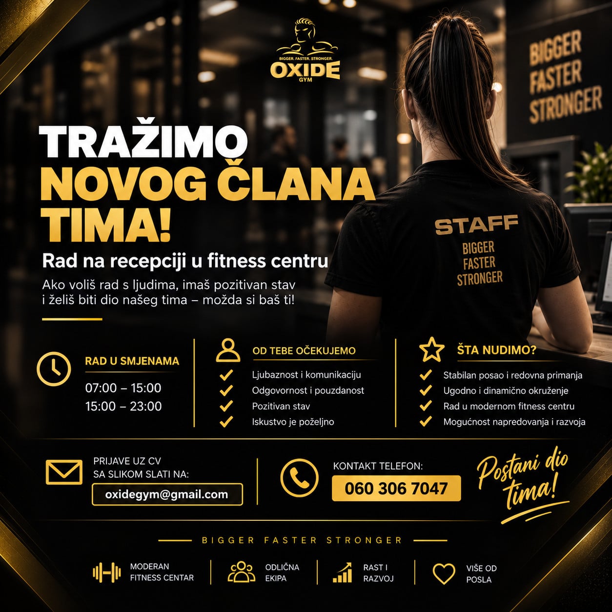 Radnik na recepciji u fitness centru (m/ž)