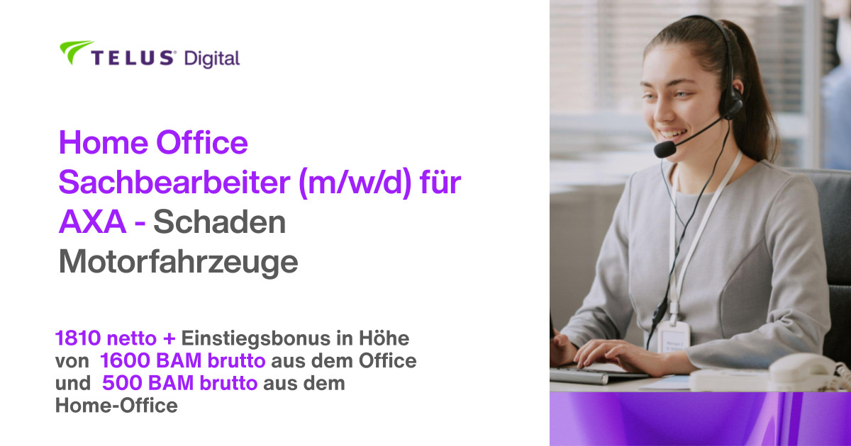 Home Office Sachbearbeiter (m/w/d) für AXA - Schaden Motorfahrzeuge