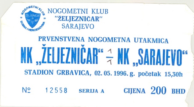 Karta s utakmice Željezničar - Sarajevo
