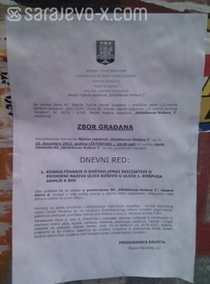 Poziv na javnu raspravu o promjeni imena ulice Koševo