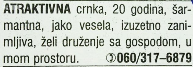 Jedan od novinskih oglasa s brojem telefona Bugarke (Foto: Klix.ba)