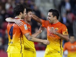 Nogometaši Barcelone slave pogodak (Foto: AFP)