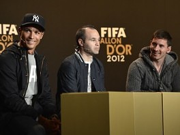 Ronaldo, Iniesta i Messi na konferenciji za medije pred dodjelu Zlatne lopte (Foto: AFP)