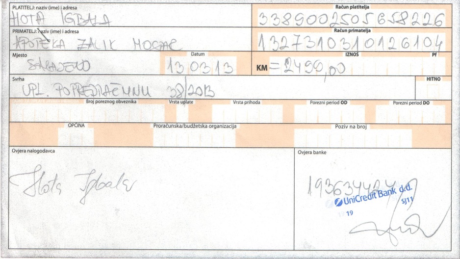Uplatnica na kojoj se vidi cijena jedne doze lijeka