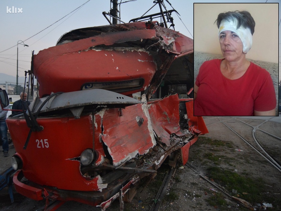 Smrskani prednji dio tramvaja broj 3 i vozačica Devla Hećo (Foto: Klix.ba)