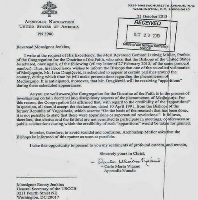Pismo iz Vatikana koje je stiglo na adresu Katoličke biskupije u SAD-u