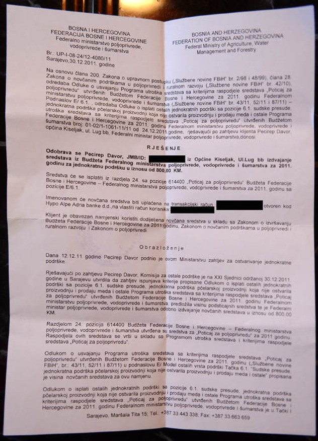 Rješenje o poticaju za Davora Pecirepa