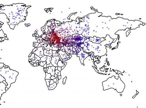 Mapa na kojoj su označena mjesta gdje Amerikanci misle da se nalazi Ukrajina