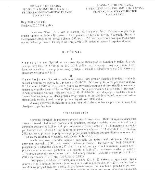 Rješenje Ministarstva pravde FBiH