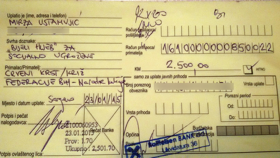 Uplatnica, prvih 2.500 KM za Crveni križ