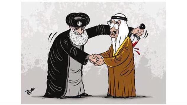 Karikatura koja je osvanula na društvenim mrežama: Iranski vođa Ayatollah Khamenei zabija nož u leđa saudijskom kralju Salmanu (Foto: Facebook)