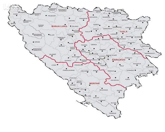 Mapa: Teritorijalna podjela BiH na makroekonomske regije