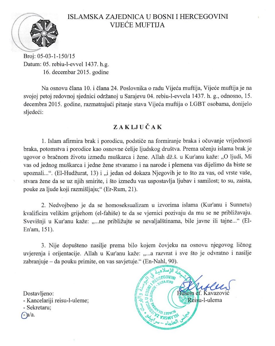 Zaključak Islamske zajednice BiH