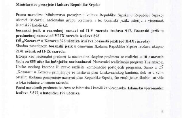 Informacija Ministarstva prosvjete i kulture RS-a