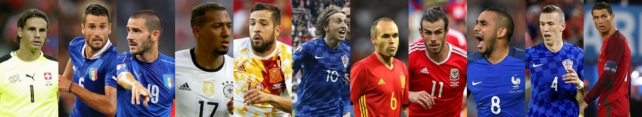 Yann Sommer (Švi), Antonio Candreva (Ita), Leonardo Bonucci (Ita), Jerome Boateng (Nje), Jordi Alba (Špa), Luka Modrić (Hrv), Andres Iniesta (Špa), Gareth Bale (Vel), Dimitri Payet (Fra), Ivan Perišić (Hrv), Ronaldo (Por)