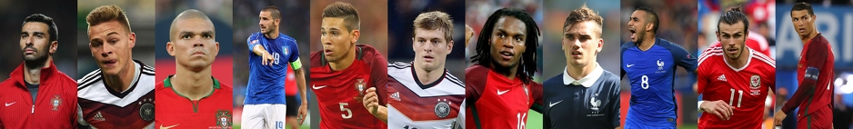 Rui Patricio (Por) - Joshua Kimmich (Nje), Leonardo Bonucci (Ita), Pepe (Por), Raphael Guerreiro (Por) - Toni Kroos (Nje), Renato Sanches (Por) - Antoine Griezmann (Fra), Dimitri Payet (Fra), Gareth Bale (Vel) - Ronaldo (Por)
