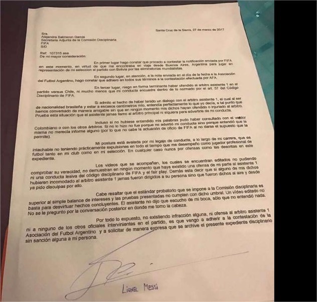 Messijevo pismo FIFA-i (Foto: Twitter)