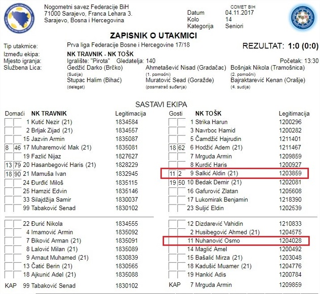 Izmjena u drugoj minuti.