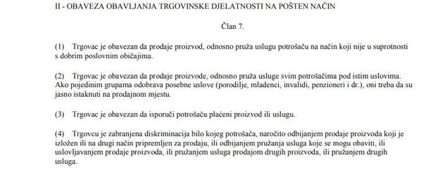 Foto: Screenshot, Zakon o zaštiti potrošača BiH