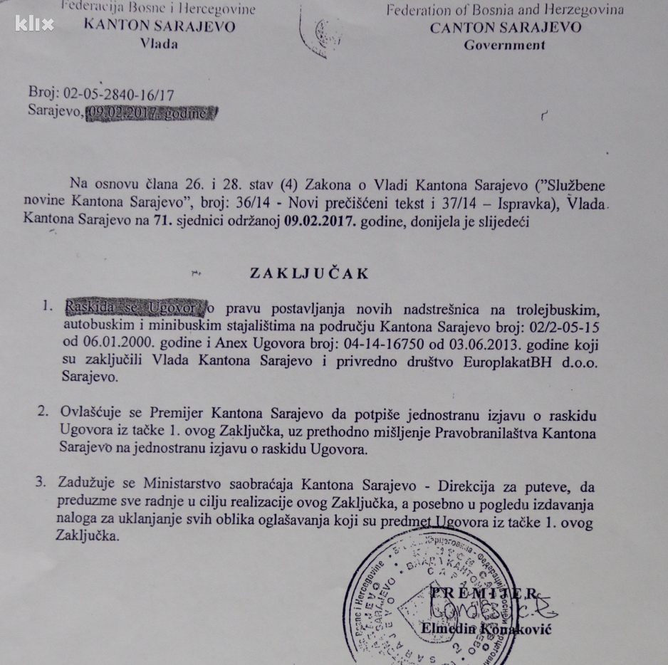 Zaključak o raskidu ugovora (Foto: D. S./Klix.ba)