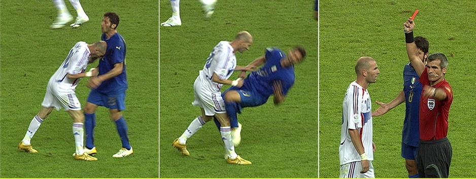 Zidane udara Materazzija glavom i zarađuje rcrveni karton u finalu Mundijala 2006. godine. (Foto: EPA-EFE)