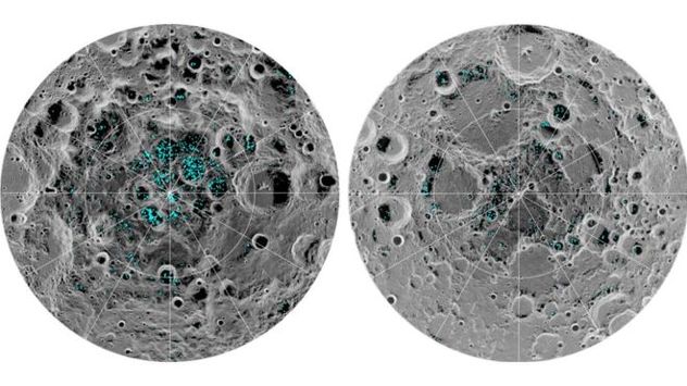 Lokacije leda na južnom (lijevo) i sjevernom (desno) polu Mjeseca (Foto: NASA)