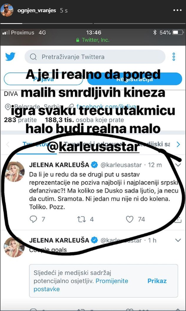 Komentar Ognjena Vranješa na Instagramu