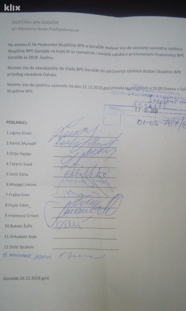 Zahtjev za vanrednu sjednicu