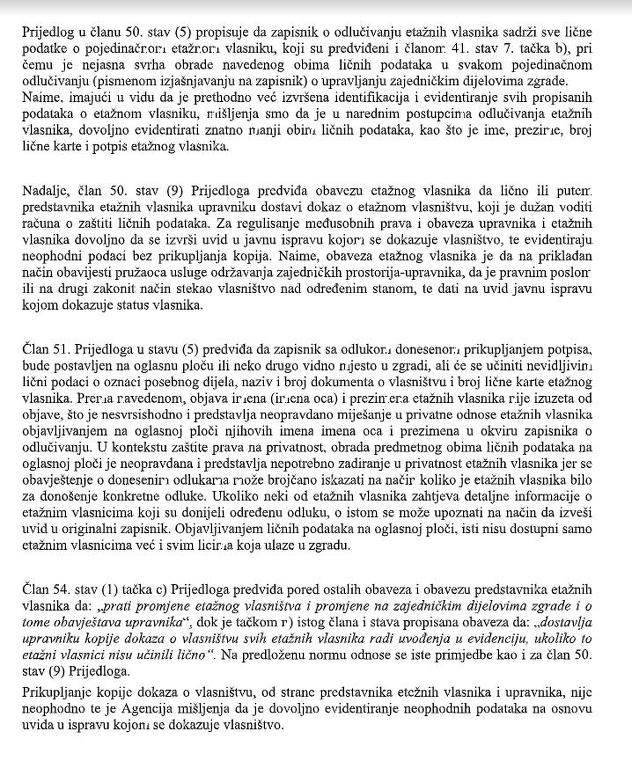 Mišljenje o Prijedlogu Zakona o upravljanju zajedničkim dijelovima zgrade