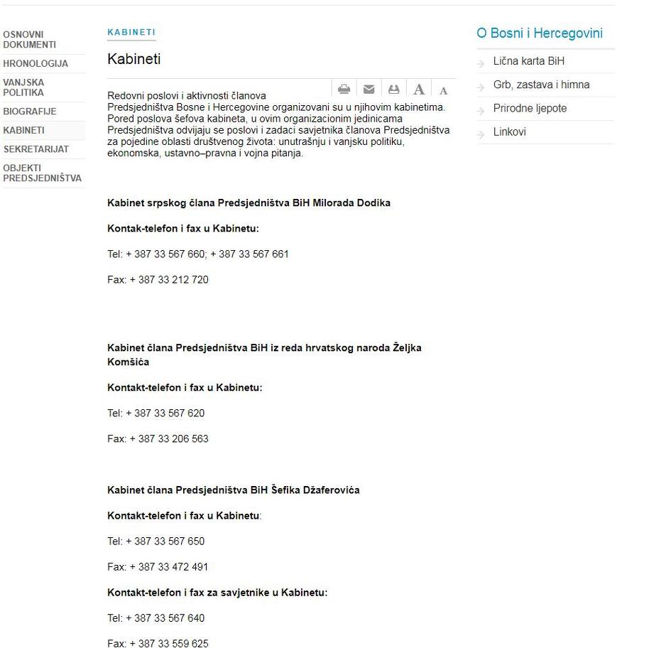 Šta piše na web stranici Predsjedništva BiH