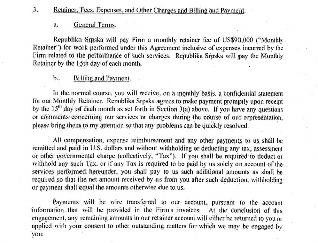 Faksimil ugovora s firmom Picard Kentz & Rowe, LLP