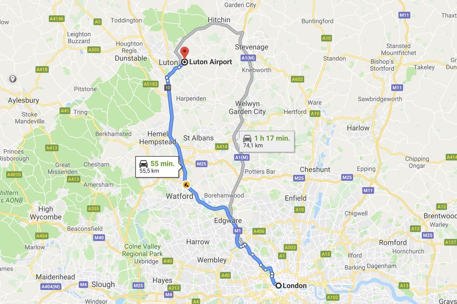 Udaljenost Aerodroma Luton od Londona
