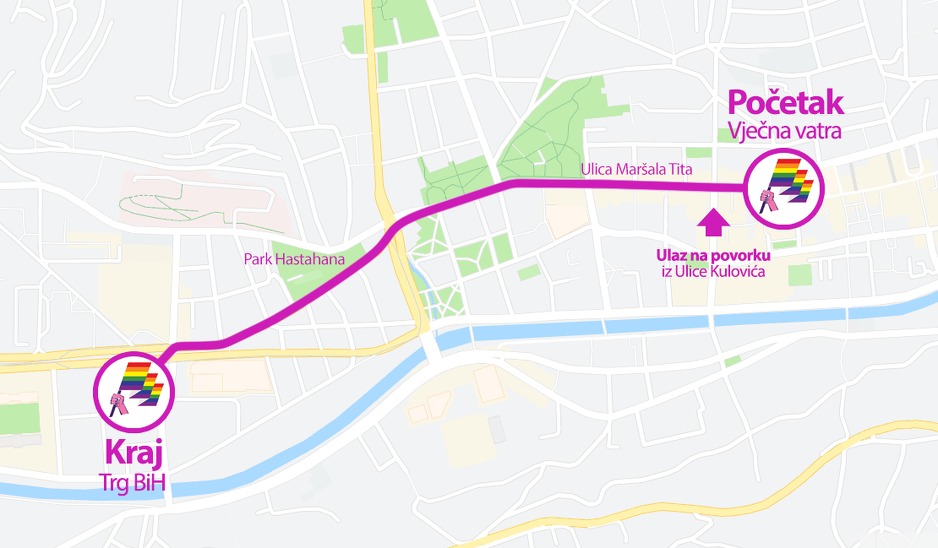 Ruta kretanja učesnika povorke ponosa